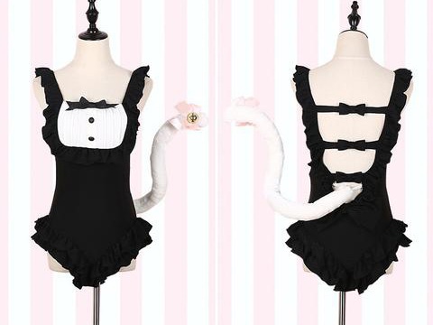 Kawaii Kitty Tail Maid Swimsuit