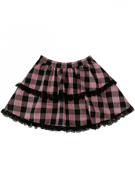 Dark Strawberry Jam Teddy Plaid Skirt
