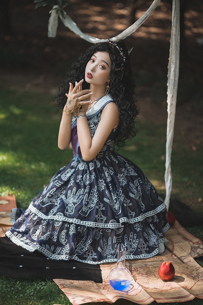 Trainee Witch Tiered Skirt Lolita Dress OP Full Set