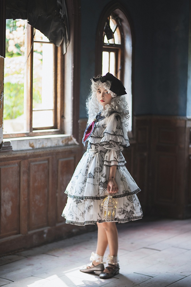 Trainee Witch Tiered Skirt Lolita Dress OP Full Set