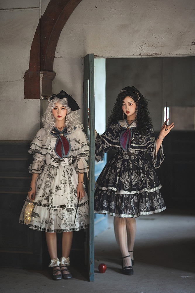 Trainee Witch Tiered Skirt Lolita Dress OP Full Set