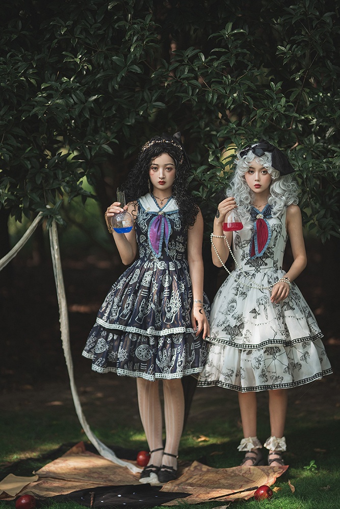 Trainee Witch Tiered Skirt Lolita Dress OP Full Set
