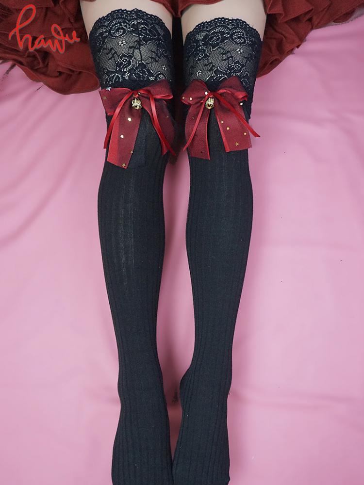 Red Bowknot Front Overknee Lolita Stockings