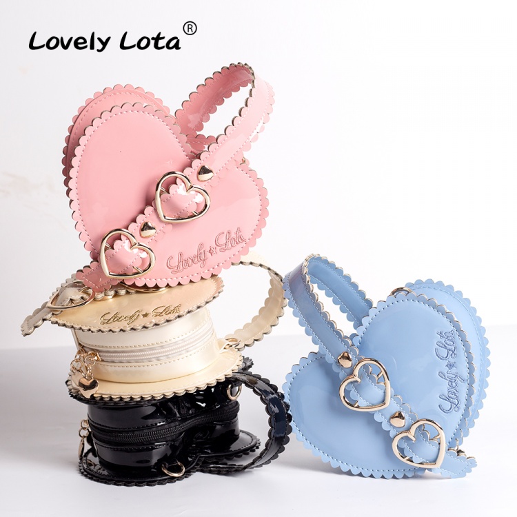 Sweet Heart Shaped Cross Body Bag Mori Girl Pearl Chain Lolita Bag by Lovely Lota Black