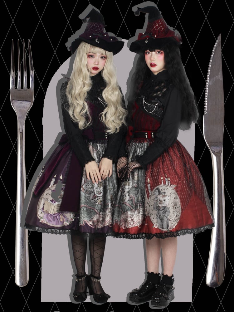 School Witch Hat with Rose Halloween Costume Black Magic Fancy Lolita Gift Party