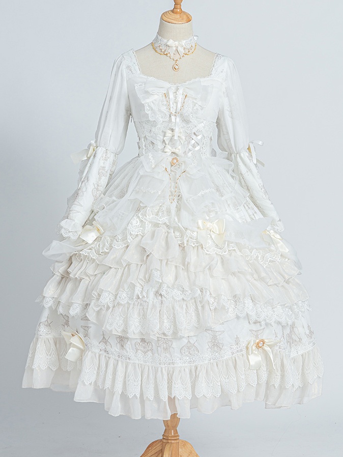 [$136.99]Day and Night White Hanayome Lolita Dress OP with Free Hairband and Choker
