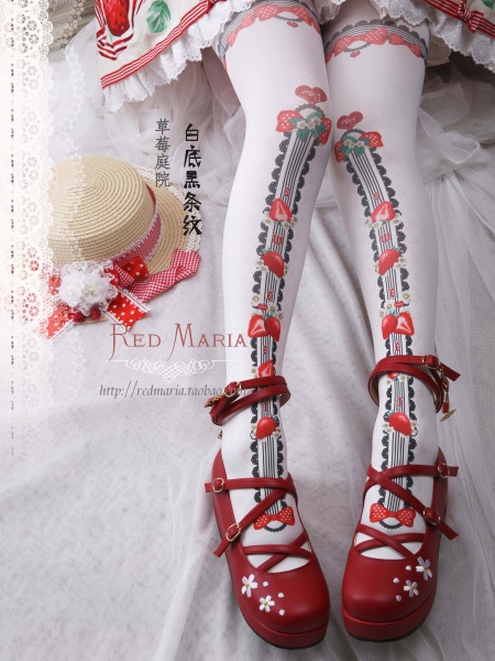 80D Cute Strawberry Flower Printing Stockings Lolita Velvet Tights Pantyhose