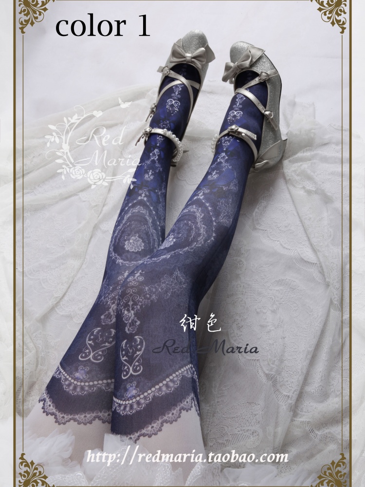 Peacock Feather Vintage Lace Double-sided Printed Pantyhose