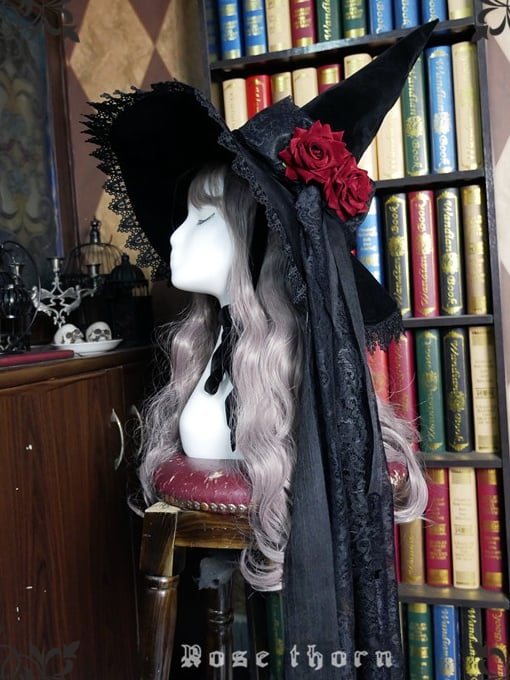 Dark Night Rose Halloween Witch Hat