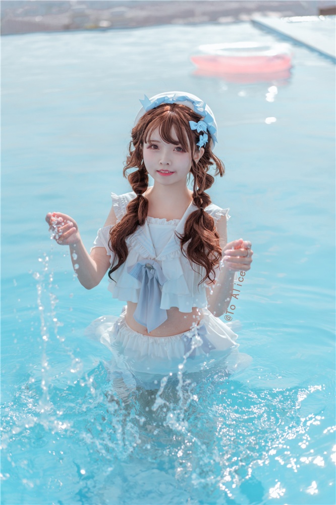 Cute Sailor Collar Top and Mini Skirt Swim Suit