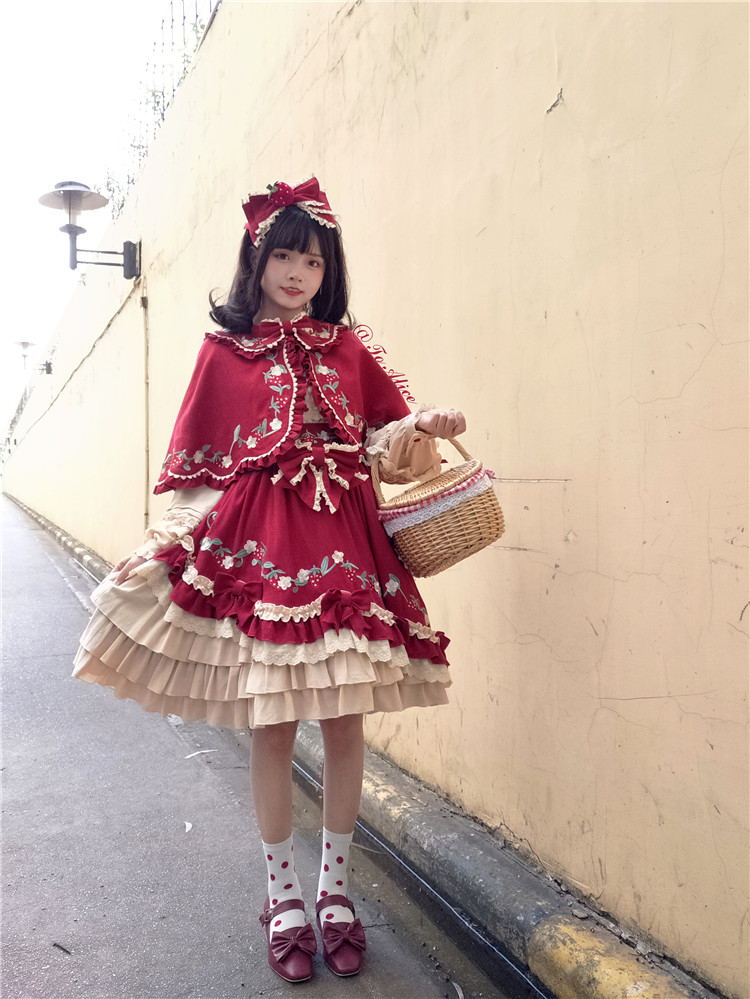 Strawberry Little Red Riding Hood Lolita Overall Skirt / Shirt / Cape ...