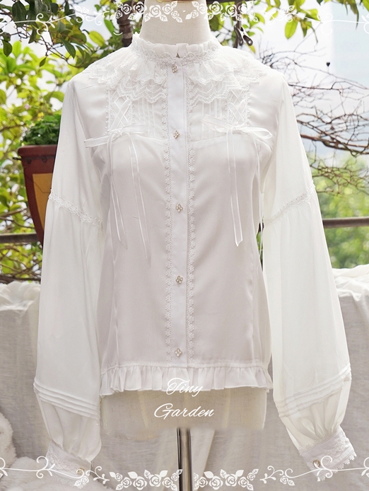 Layered Lace Trimmed Neckline Bishop Sleeve Blouse