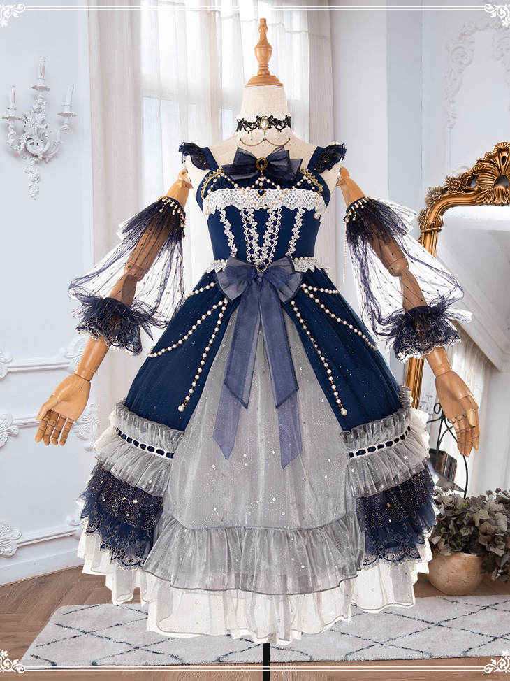 [$148.30]Starry Night Tea Party Lolita Dress JSK Set