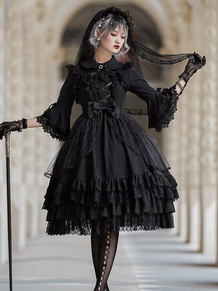 Femmes Robe Longue Manteau Gothique Steampunk Lolita Lacets Ourlet Bas Haut 