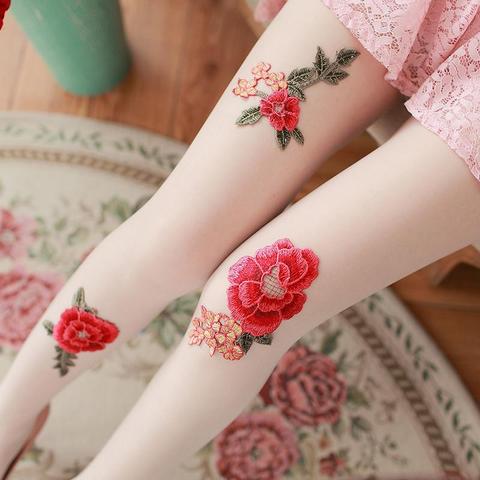 Flower Embroidered Pantyhose