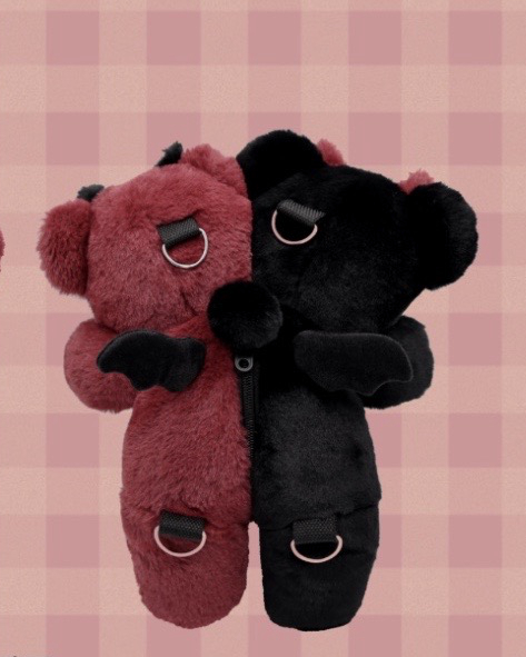 Black Double-Headed Teddy Bear Plush Backpack