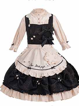 Bowknot Details Black Sweet Overalls with Apron