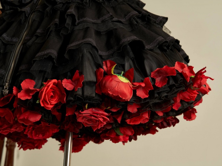 Sky Rabbit~Harvest Spring~Flower Petticoat Black and Wine Red Plus Size / 45cm / Black+Wine Red