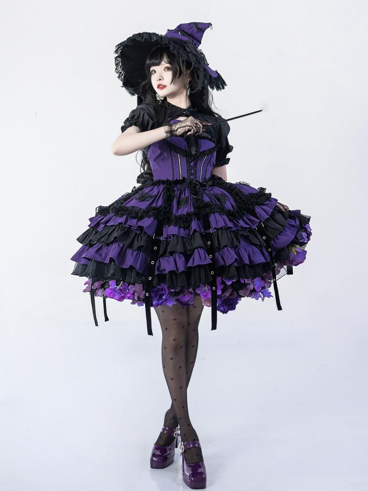 Harvest Spring 35cm/45cm Length Floral Petticoat Black and Purple