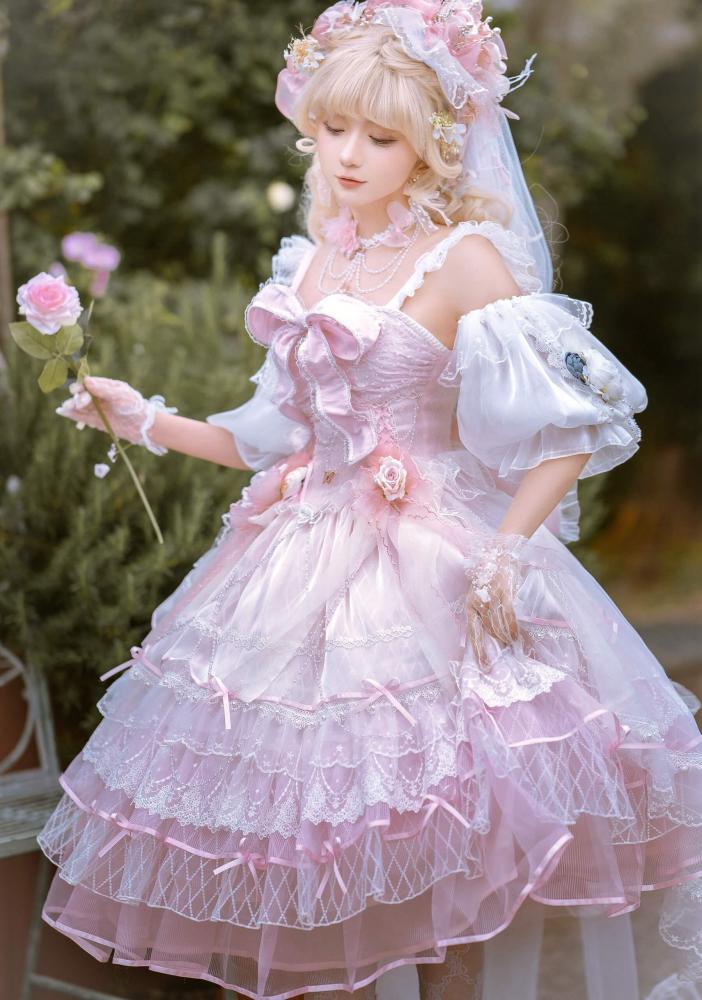 Wild Rose Sweetheart Neckline Tiered Skirt and Ruffle Trim Lolita Set A ...