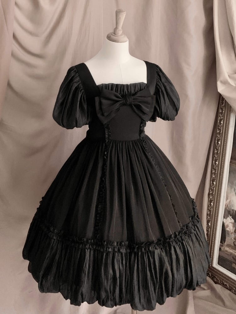 Raven Cage Gothic Big Bow Bubble Skirt Short Sleeves Lolita OP