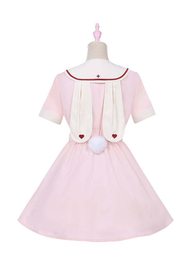 Rabbit Pill Little Nurse Peter Pan Collar Short Sleeves Lolita OP
