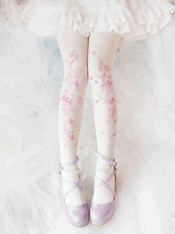 Sakura Print Lolita Tights