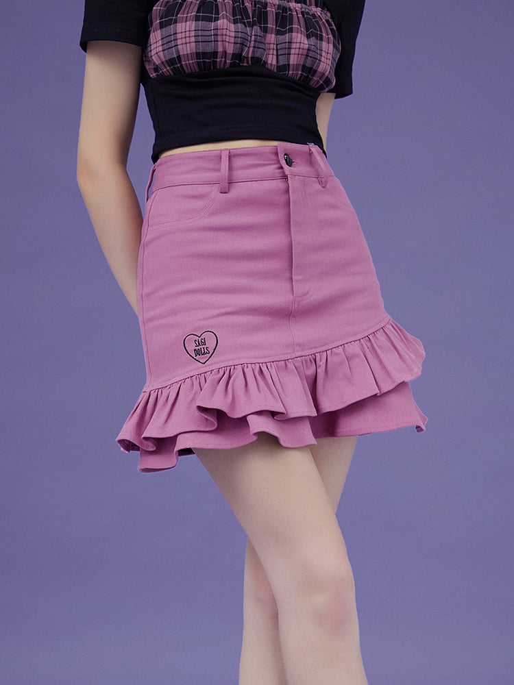 Made-to-Order Pink Asymmetrical Flounce Hem Skirt