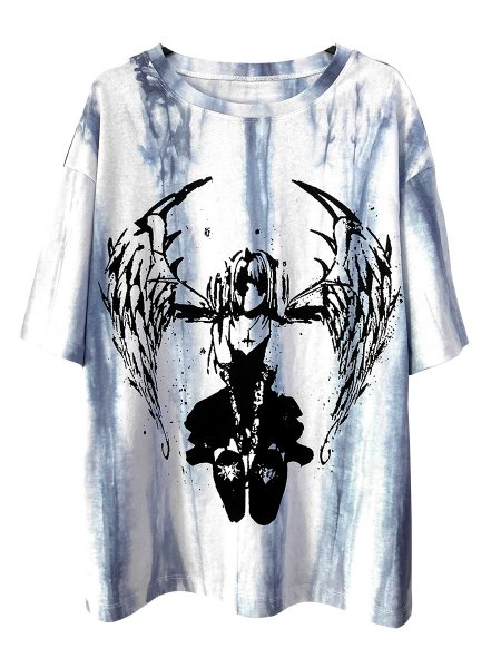 [$22.57]A Girl with Wings Print Tie-dyed T-shirt