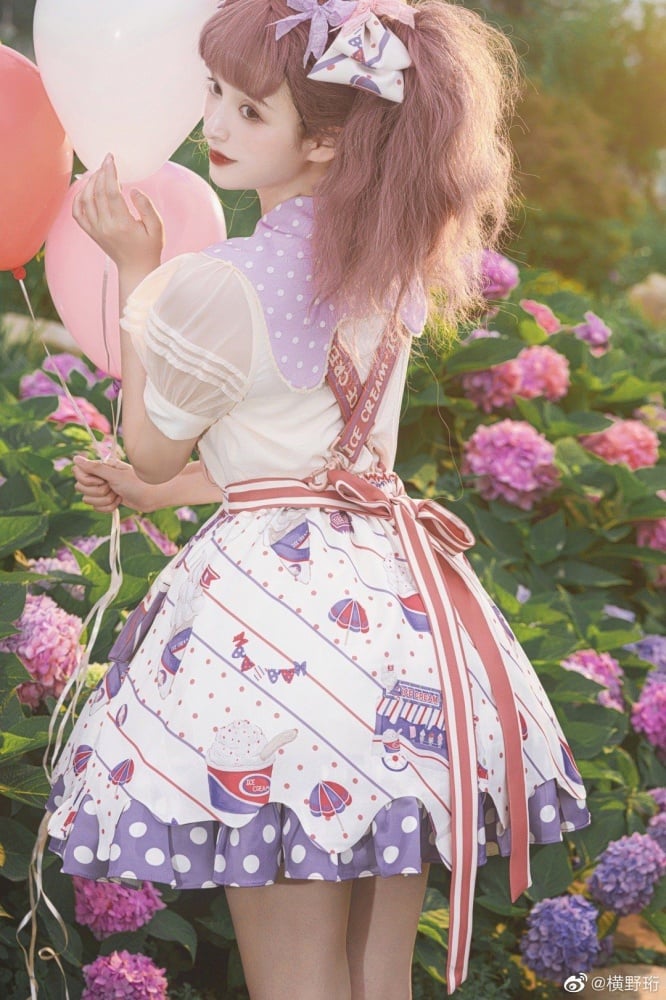 Ice Cream Truck Ice Cream Print Polka-dot Pattern Lolita Overall Dress