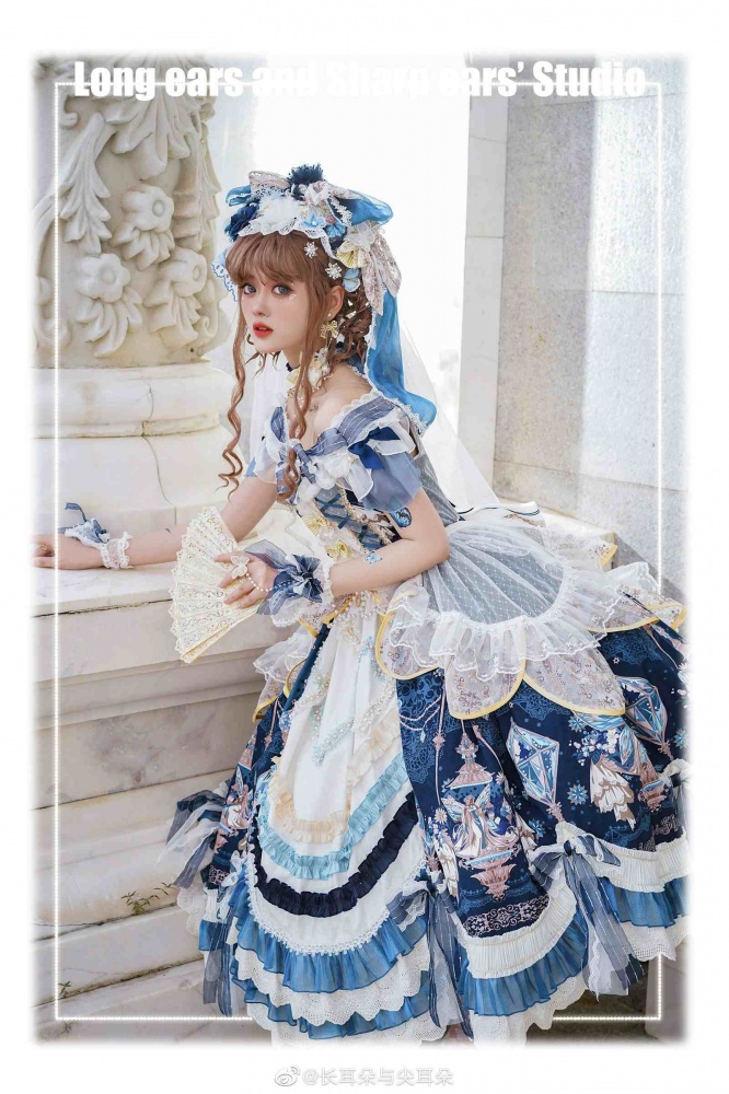 Fairy Kingdom Floral Print Scalloped Edge Trim Skirt Lolita Full Set