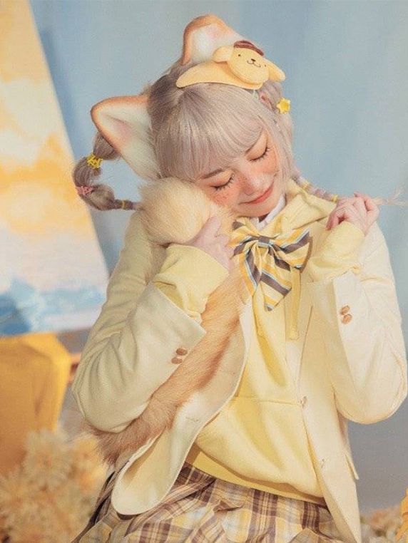 Handmade Faux Fur Creamy Kitty Ears KC (Electric Waggle Version Available)