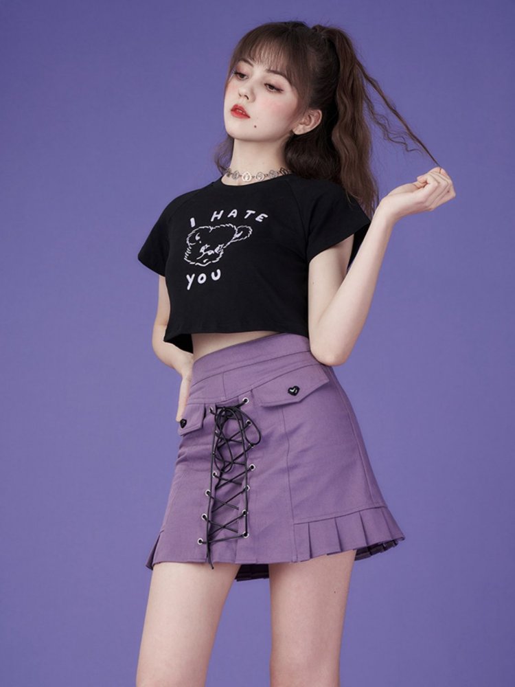 Sweet and Sour Grapes Lace-up Detail Skirt
