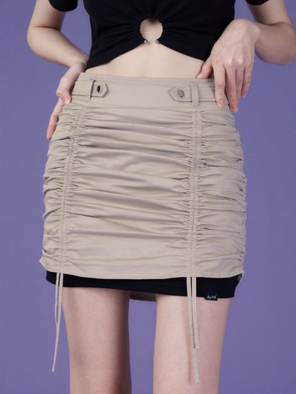 Light Khaki High Waist Drawstring Skirt