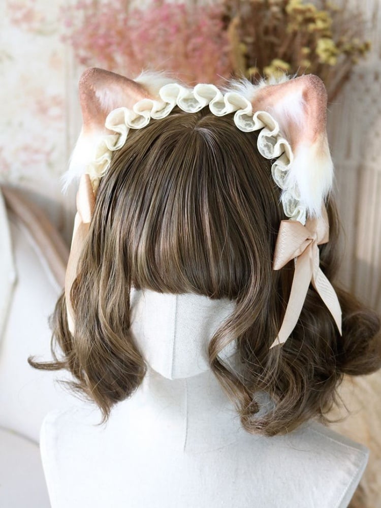 Chocolate / Pink Faux Fur Cat Ears Handmade KC (Electric Waggle Version Available)
