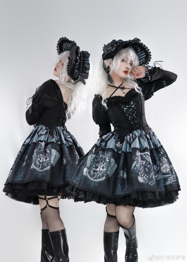 Reverse Alice-Alice in Wonderland Print Lace-up Detail Long Sleeves ...