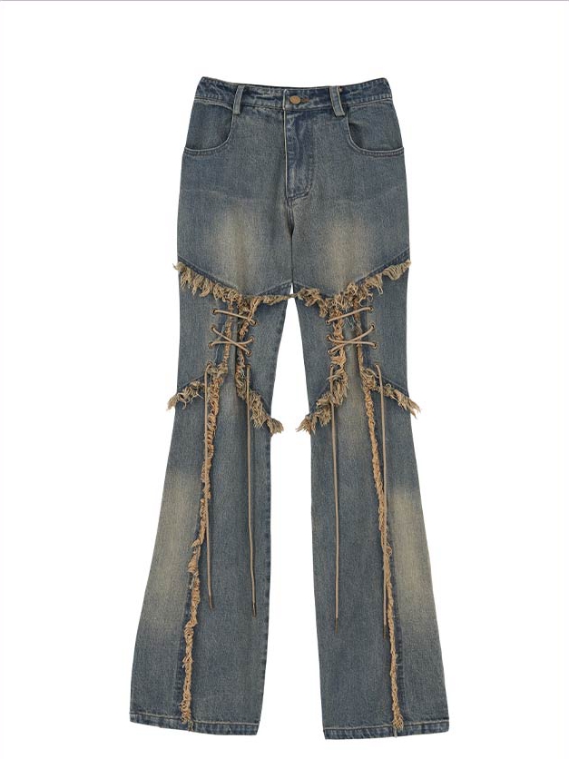 In Stock Vintage Raw Edge Wash Flared Jeans