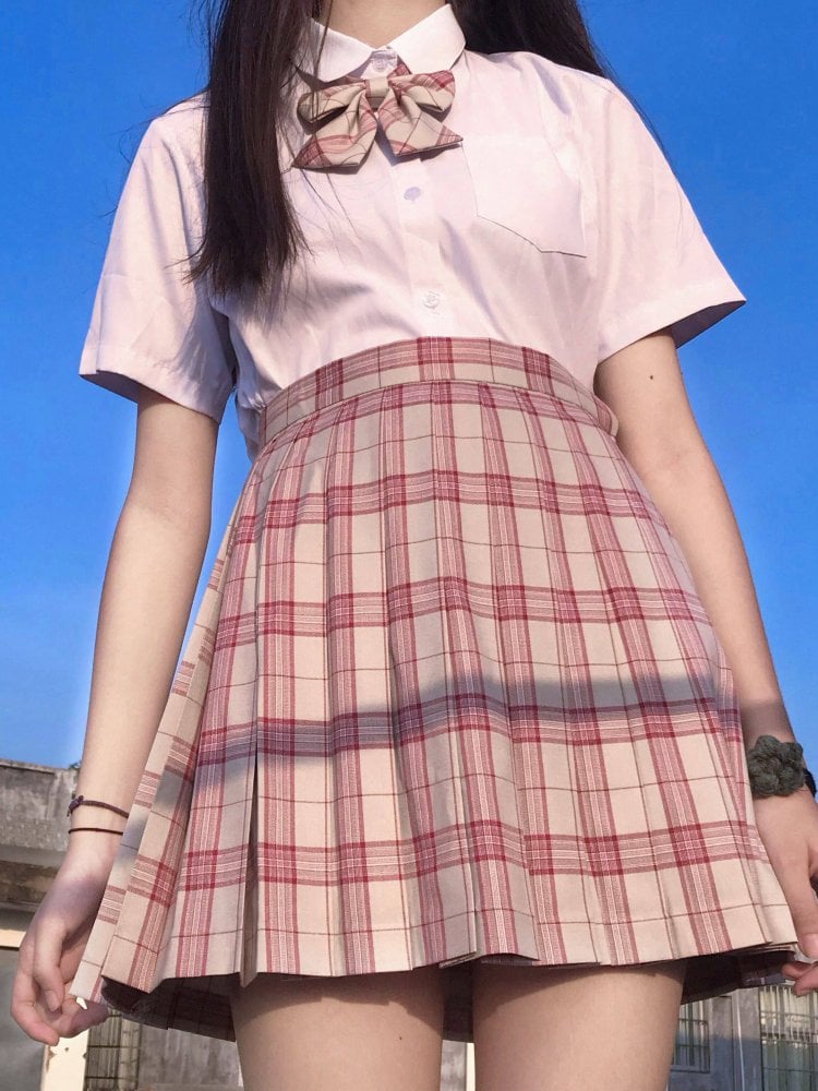 Pink Plaid JK Uniform Pleated Skirt