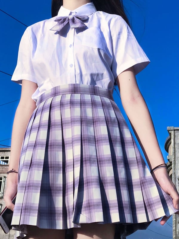Purple Plaid JK Uniform Pleated Skirt