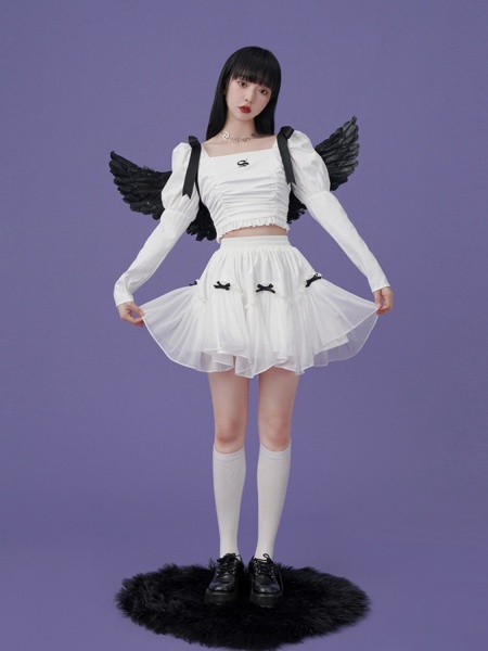[$42.25]Miserable Angel Leg-of-Mutton Sleeves Top+Skirt Set