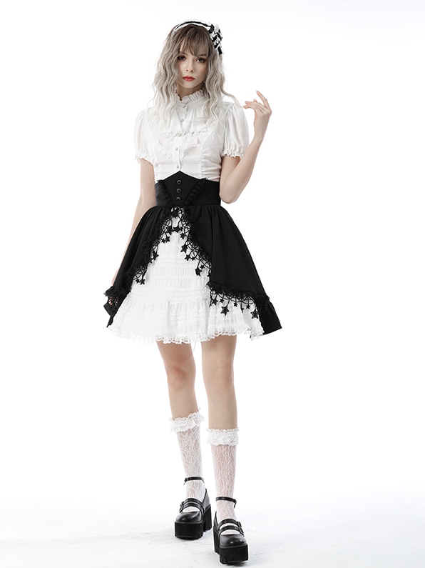 [$114.00]Star-shaped Tassel Yoke Waist Skirt