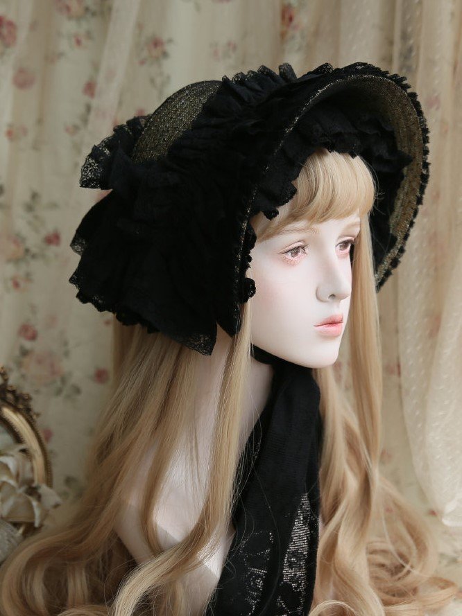 Puppet Magic Cotton Ruffled Trim Lolita Bonnet