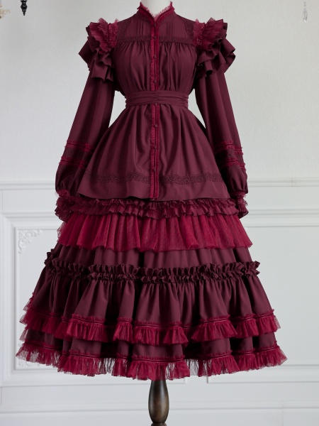 [$79.00]Seven-color Waltz Long Version Tiered Ruffle Hem Skirt