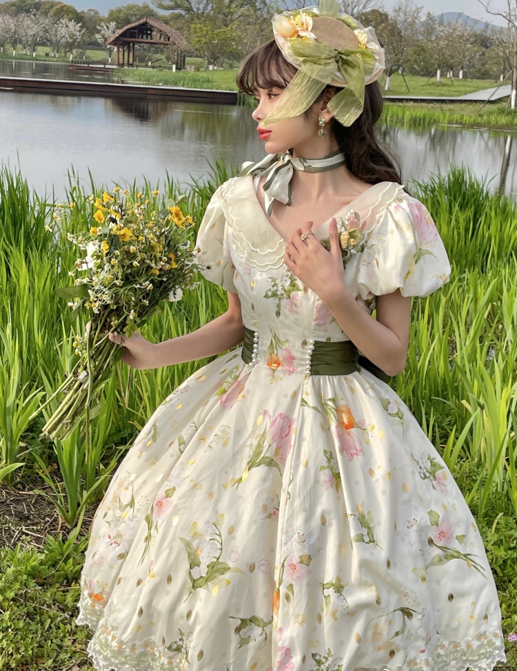 Swaying Wind Chimes Peter Pan Collar Floral Print Ruffle Skirt Short ...