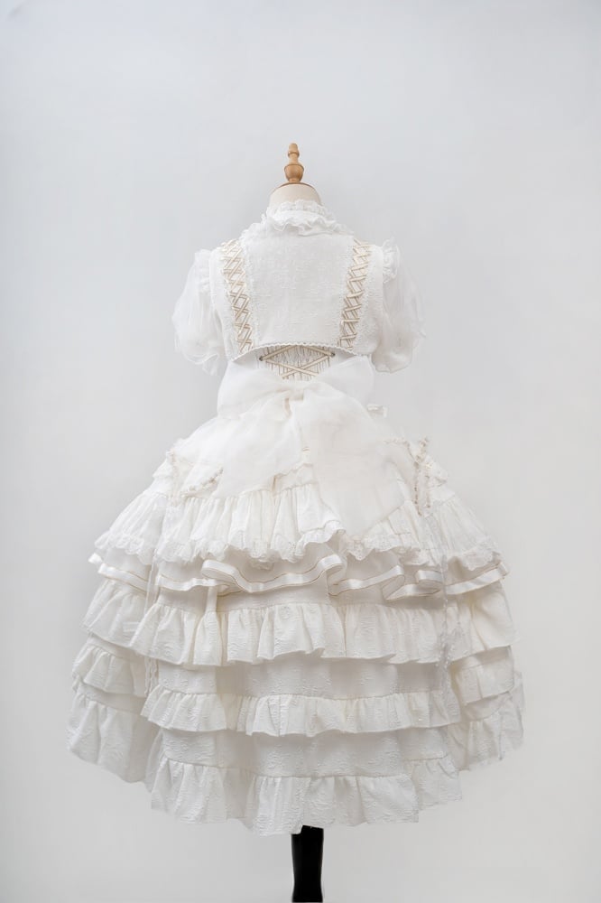 White Tiered Skirt Princess Corset Waist Lolita Jumper Skirt Full Set