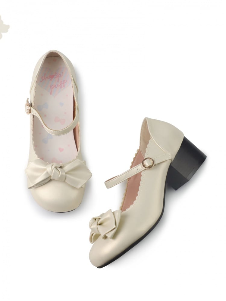 Bow Accents A Bit Round Low/Middle Heels Mary Janes