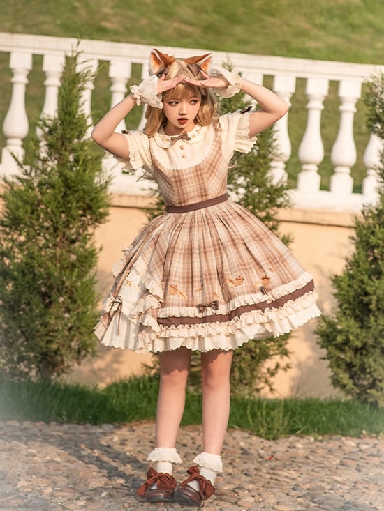 [$189.75]Autumn Pinecone Song Leaves Embroidery Peter Pan Collar Short Sleeves Lolita OP