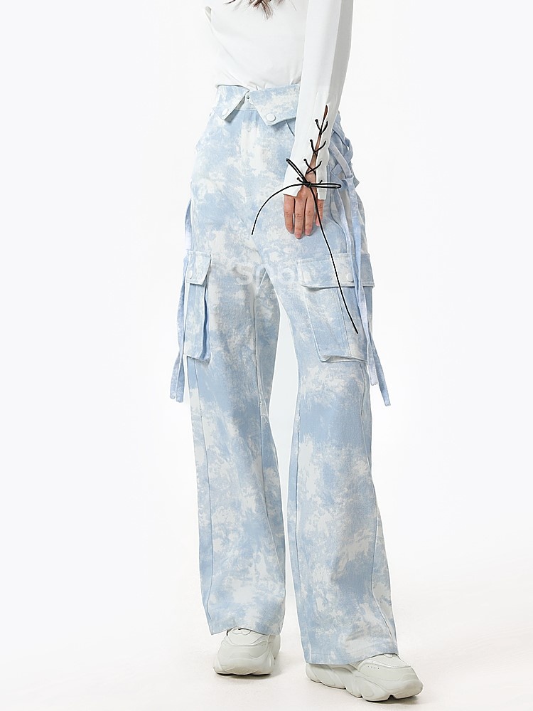[$45.41]Sky Exhibition Tie Dye Lace-up Detail  Cargo Pants