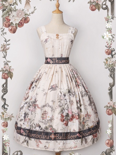 Thumbelina Floral Print Petal Neckline Long Version Lolita JSK