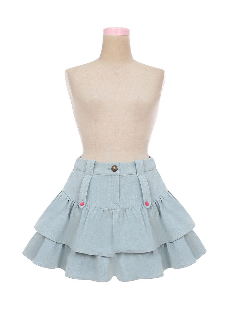[$56.75]Sweetheart Baby Light Blue Denim Tiered Skirt and Flounce Hem Skirt